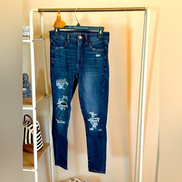 AE Size 4R Hi-Rise Jegging Crop Destroyed Medium Wash - Picture 1 of 5